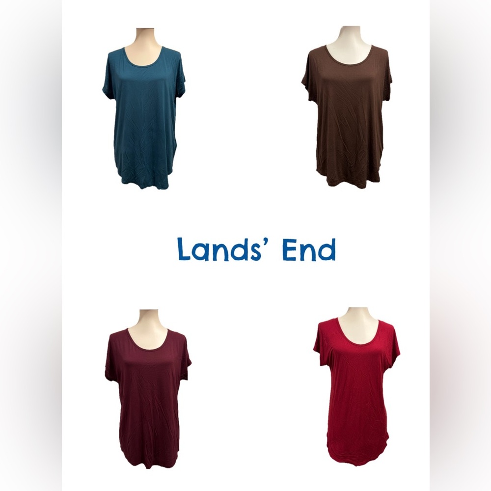 Lands' End Set of 4 Rayon Spandex Scoop Neck Short Sleeve Tops - Size M 10-12